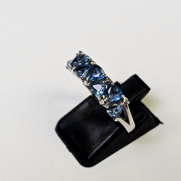 Genuine London Blue Topaz Rhodium Over Sterling Silver Ring! Sz 7 - Picture 14 of 16